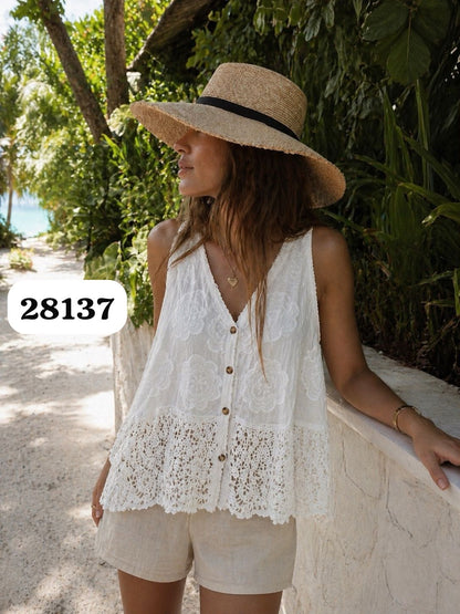 EMBROIDERED WAISTCOAT WITH LACE BOTTOM