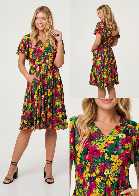 FLORAL CAP SLEEVE MIDI DRESS [PK-8]