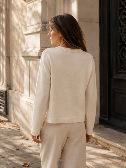 BUTTONED RIBBED V-NECK CARDIGAN