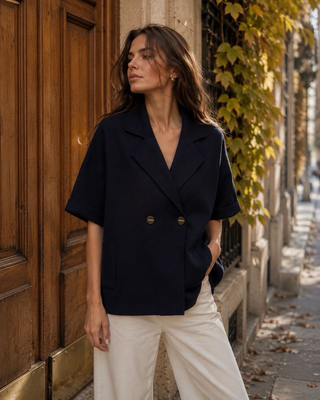 SHORT SLEEVE KNITTED COLLAR JACKET