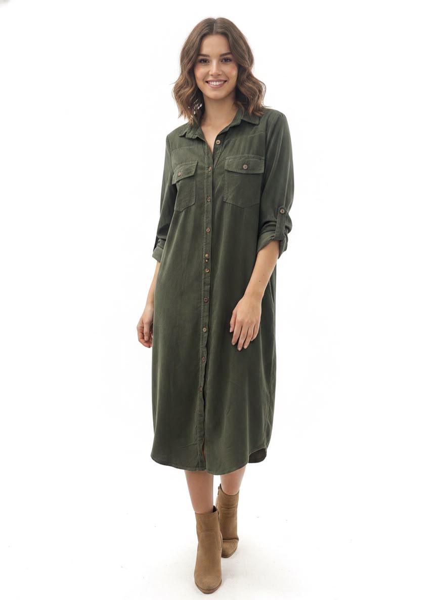 NEEDLECORD BUTTON THROUGH DRESS