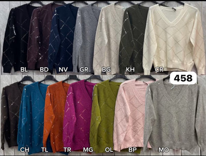 LONG SLEEVE V-NECK SEQUIN JUMPER