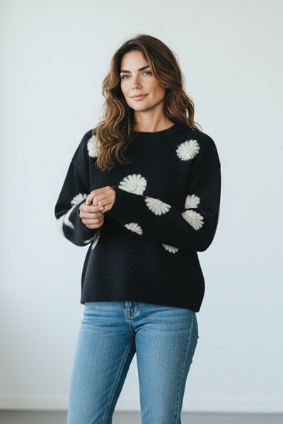 EMBROIDERED CREW NECK RIB KNIT JUMPER [6 PER PACK]
