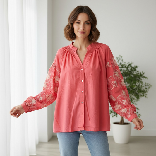 FLORAL SLEEVE EMBROIDERED TOP [PACK OF 2]