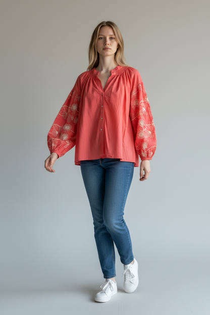 FLORAL SLEEVE EMBROIDERED TOP [PACK OF 2]