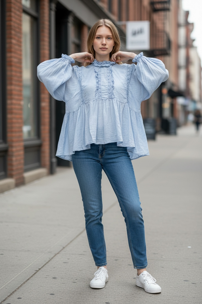 HIGH COLLARED EMBROIDERED BLOUSE