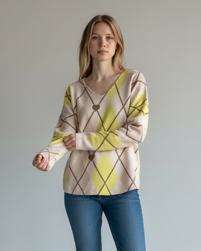 ARGYLE HEART V-NECK JUMPER