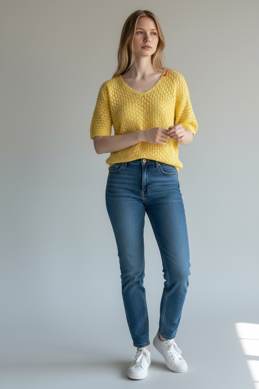 V-NECK CROCHET SHORT SLEEVE TOP