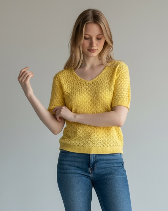 V-NECK CROCHET SHORT SLEEVE TOP