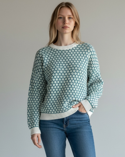 CREW NECK SPOT PATTERN CROCHET JUMPER