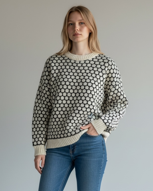 CREW NECK SPOT PATTERN CROCHET JUMPER
