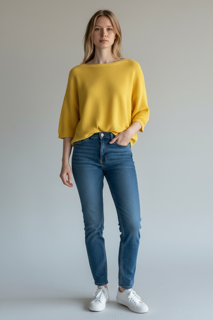 RIBBED HALF SLEEVE WAFFLE KNIT TOP