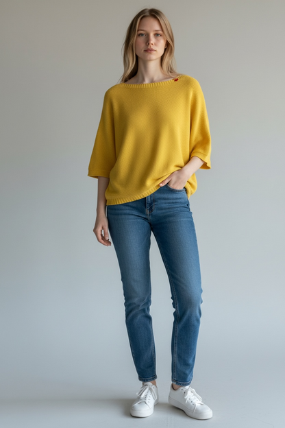 RIBBED HALF SLEEVE WAFFLE KNIT TOP