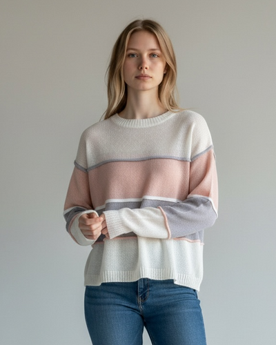 CREW NECK CROCHET STRIPED JUMPER