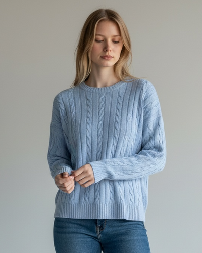 CREW NECK CROCHET CABLE JUMPER