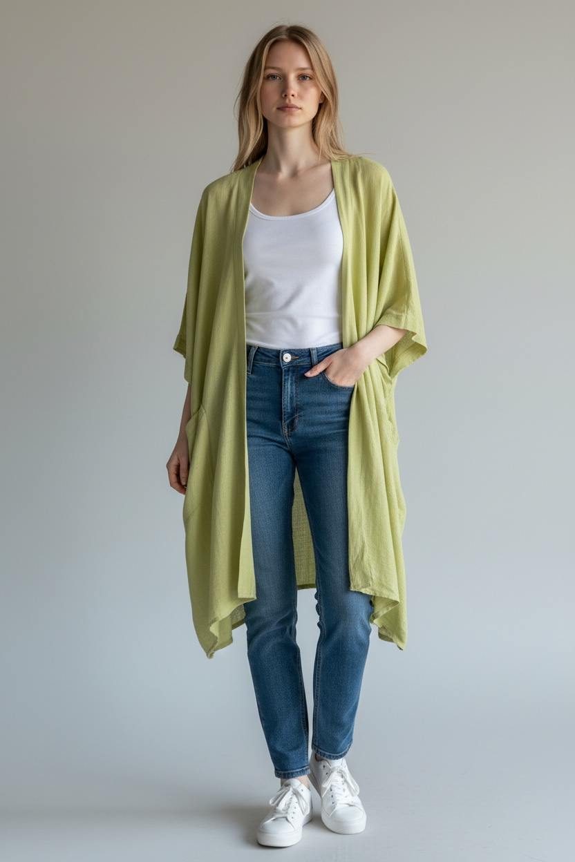 WASHED LINEN TWO POCKET CARDIGAN