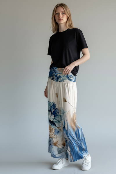 ELASTICATED WAIST FLORAL TROUSERS