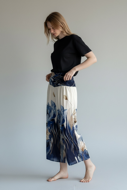 ELASTICATED WAIST FLORAL TROUSERS