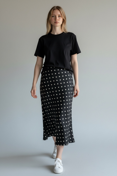 POLKA DOT PRINT SATIN SKIRT [PK-2]