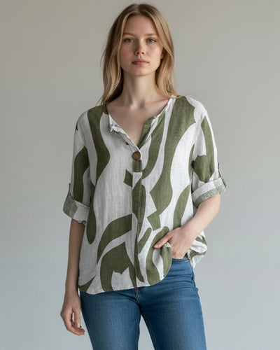 ABSTRACT PRINT ONE BUTTON COTTON TOP