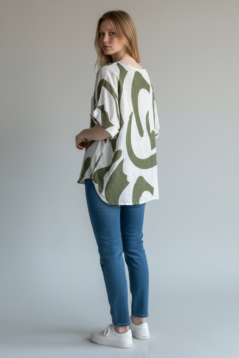 ABSTRACT PRINT ONE BUTTON COTTON TOP