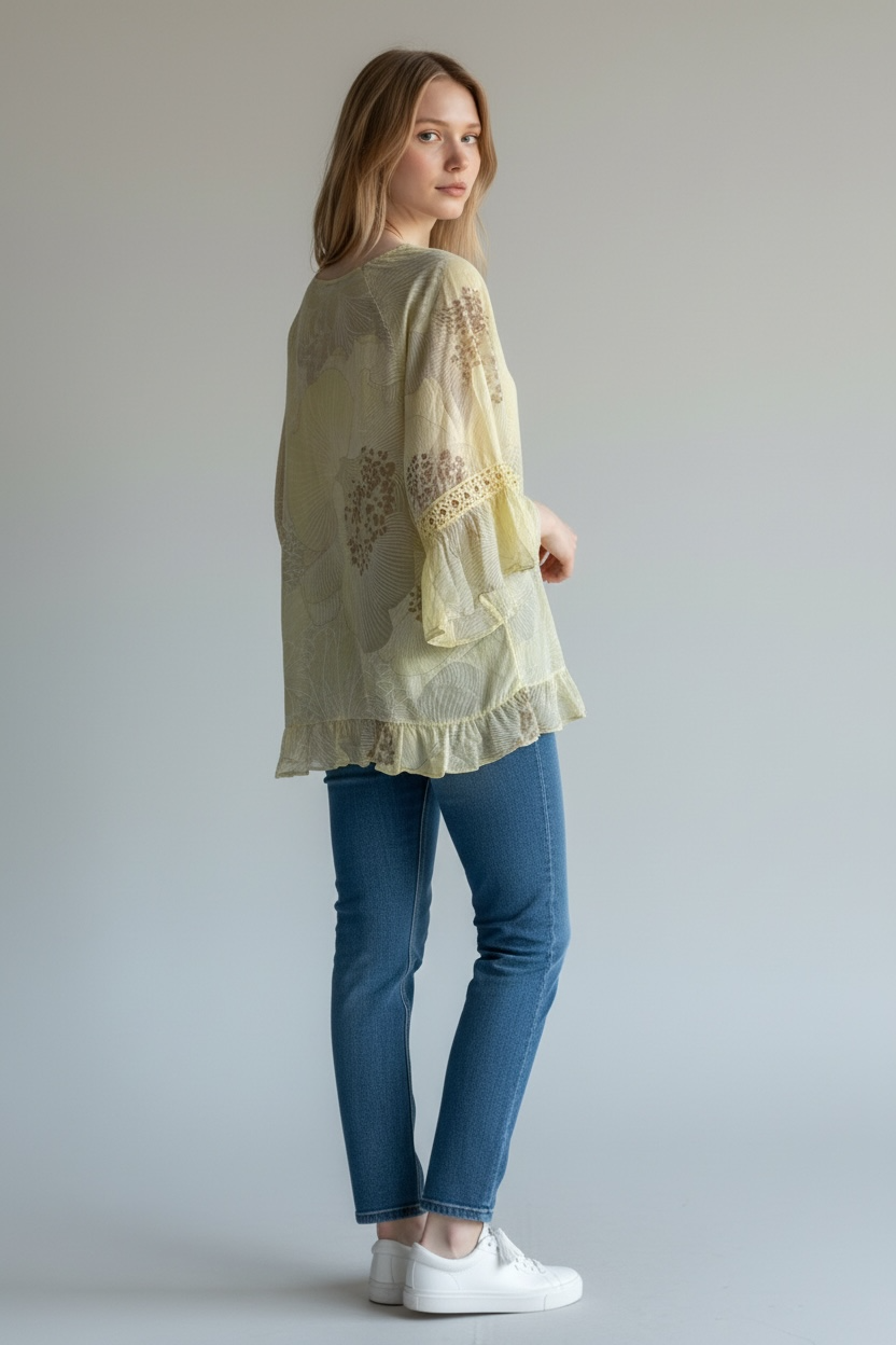 FLORAL PRINT ANGLAISE SLEEVE COTTON TOP
