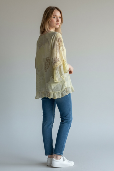 FLORAL PRINT ANGLAISE SLEEVE COTTON TOP