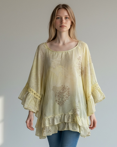 FLORAL PRINT ANGLAISE SLEEVE COTTON TOP