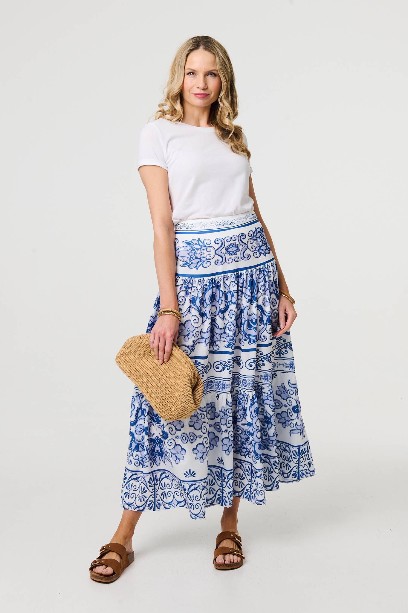 Mosaic Print High Waist Maxi Skirt in BLUE [PK-8]