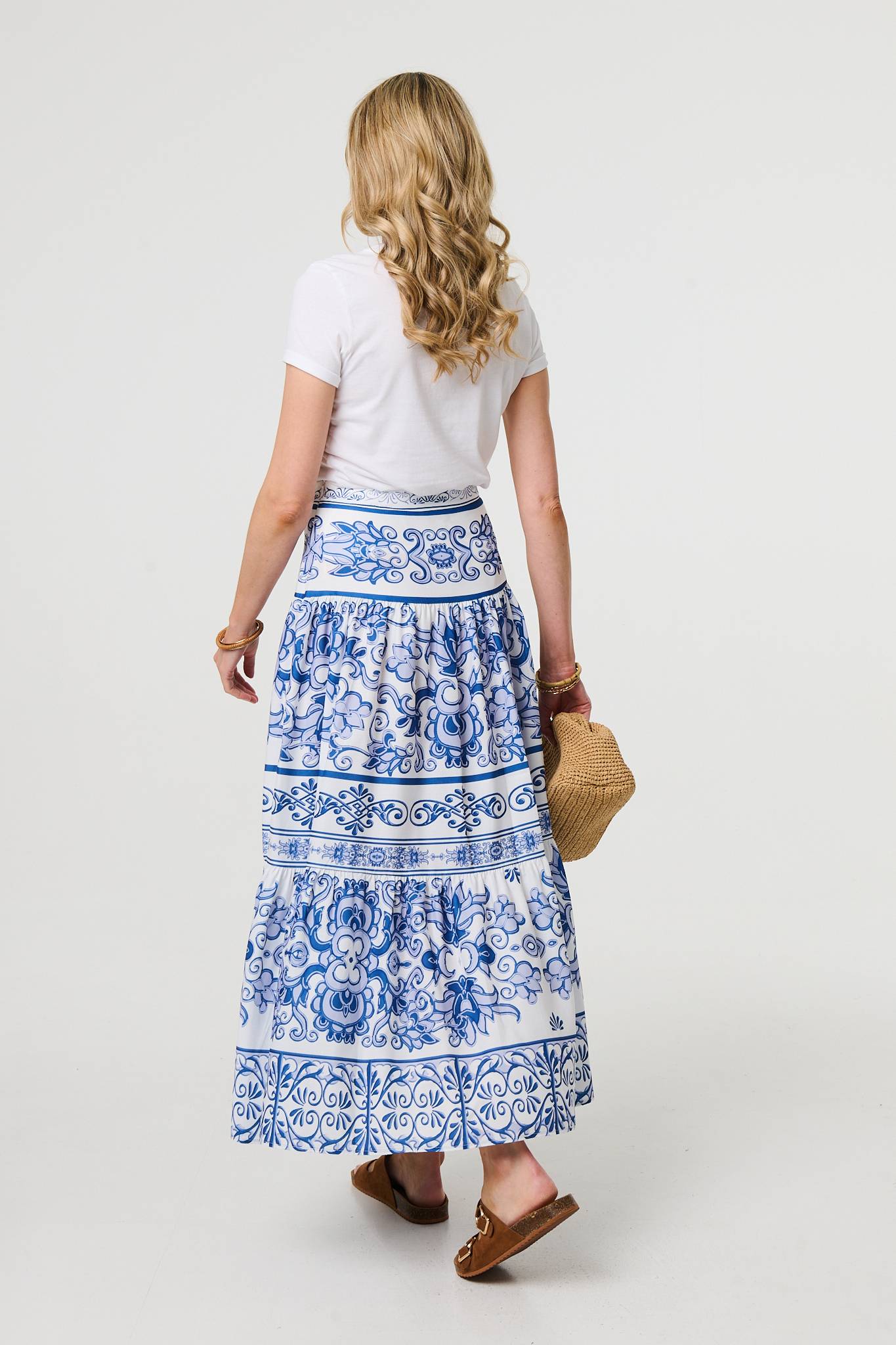 Mosaic Print High Waist Maxi Skirt in BLUE [PK-8]