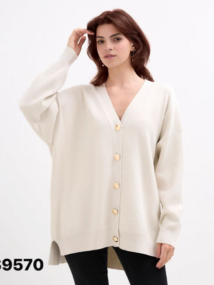 GOLD BUTTON V-NECK CARDIGAN