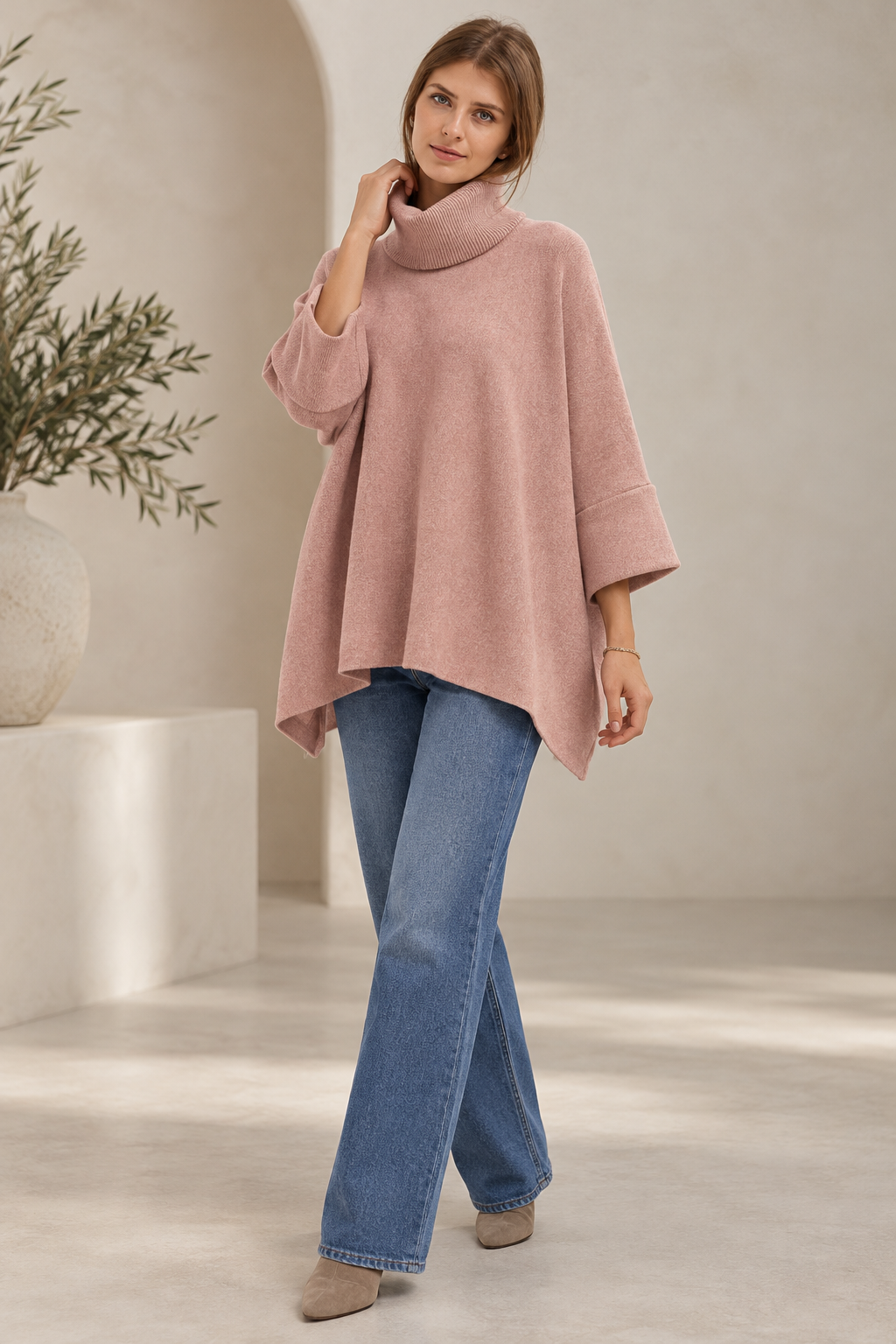 COWL NECK FOLDED SLEEVE JUMPER
