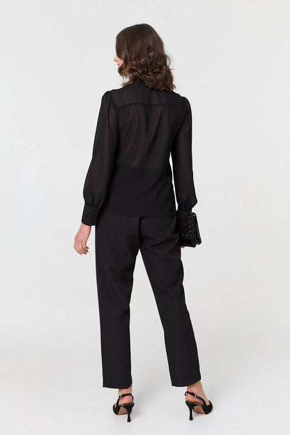 FLORAL LACE TEXTURE TIE NECK BLOUSE IN BLACK [8 PER PACK]