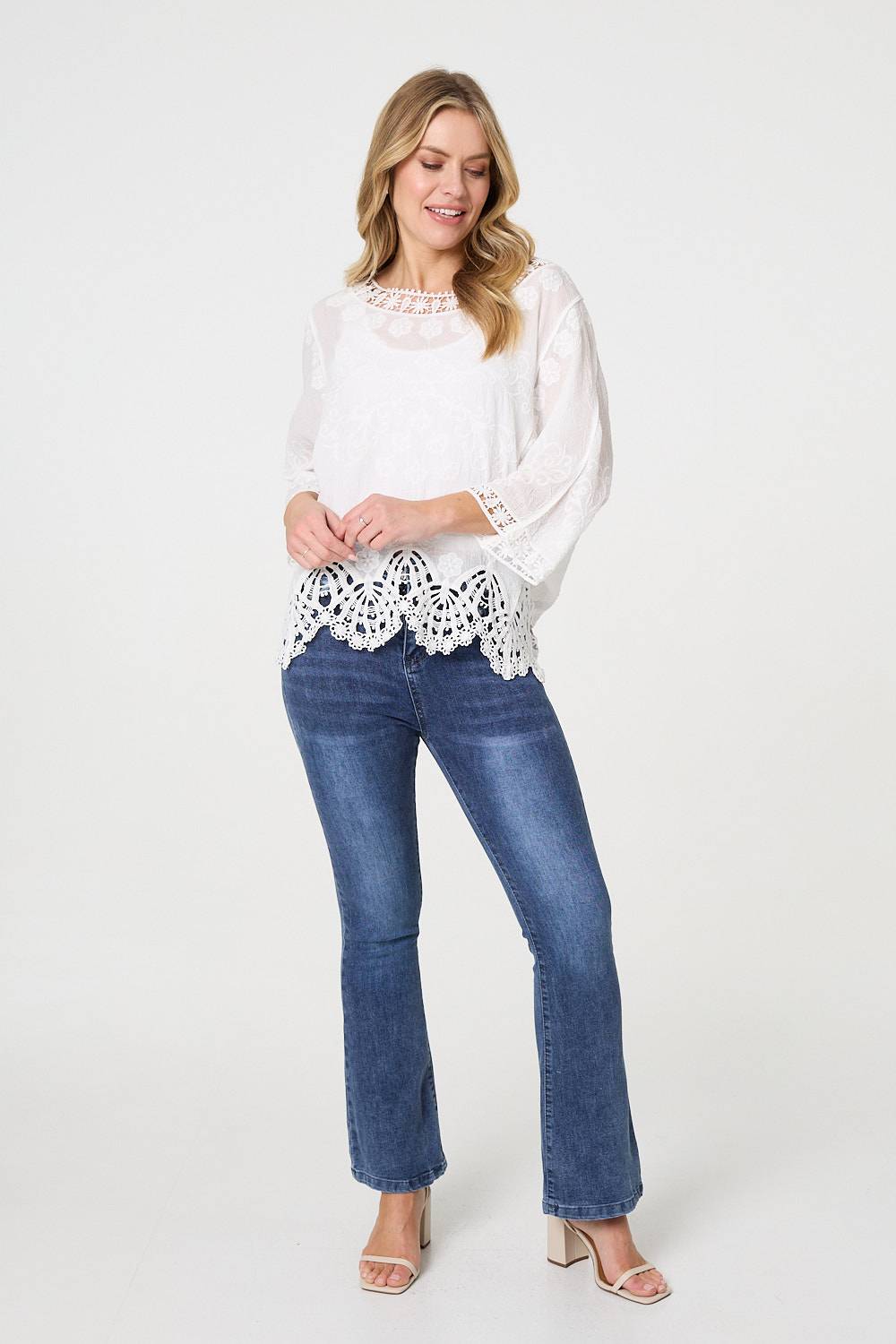 Embroidered Semi Sheer Relaxed Blouse in WHITE [PK-6]