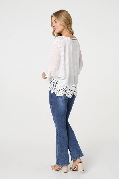 Embroidered Semi Sheer Relaxed Blouse in WHITE [PK-6]