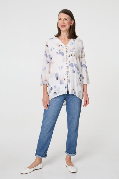 FLORAL BUTTON TOP IN MULTI WHITE [PACK OF 8]