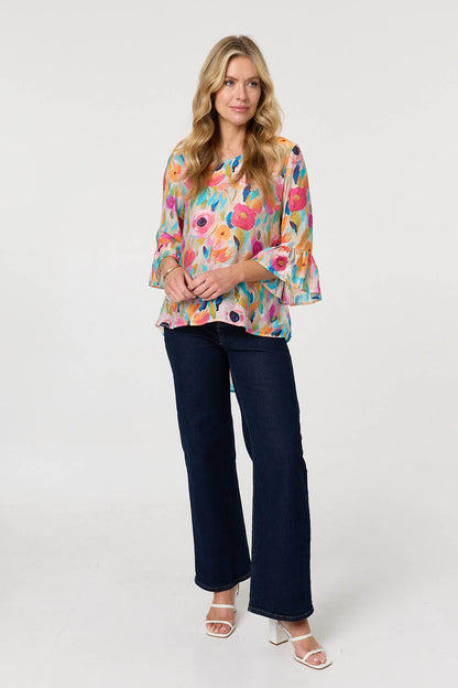 ABSTRACT FLUTE SLEEVE BLOUSE [PK-8]