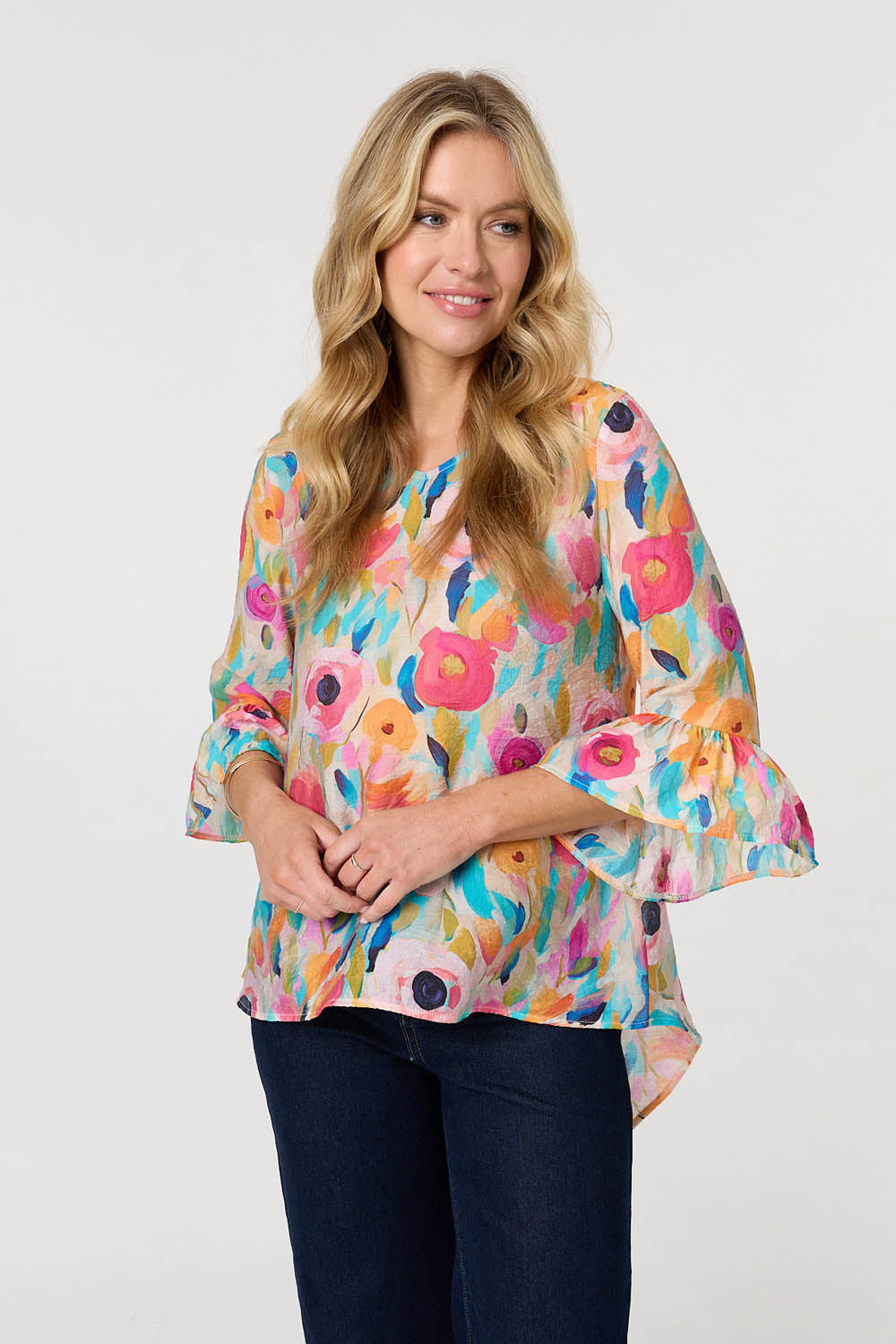 ABSTRACT FLUTE SLEEVE BLOUSE [PK-8]