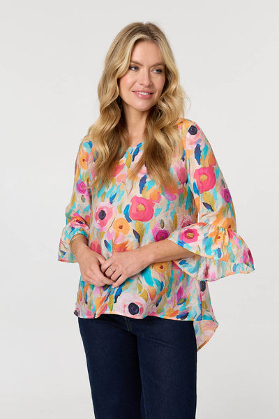 ABSTRACT FLUTE SLEEVE BLOUSE [PK-8]