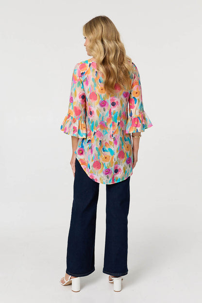 ABSTRACT FLUTE SLEEVE BLOUSE [PK-8]
