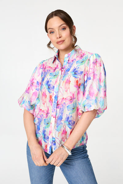 WATERCOLOUR PUFF SLEEVE BLOUSE [PK-8]