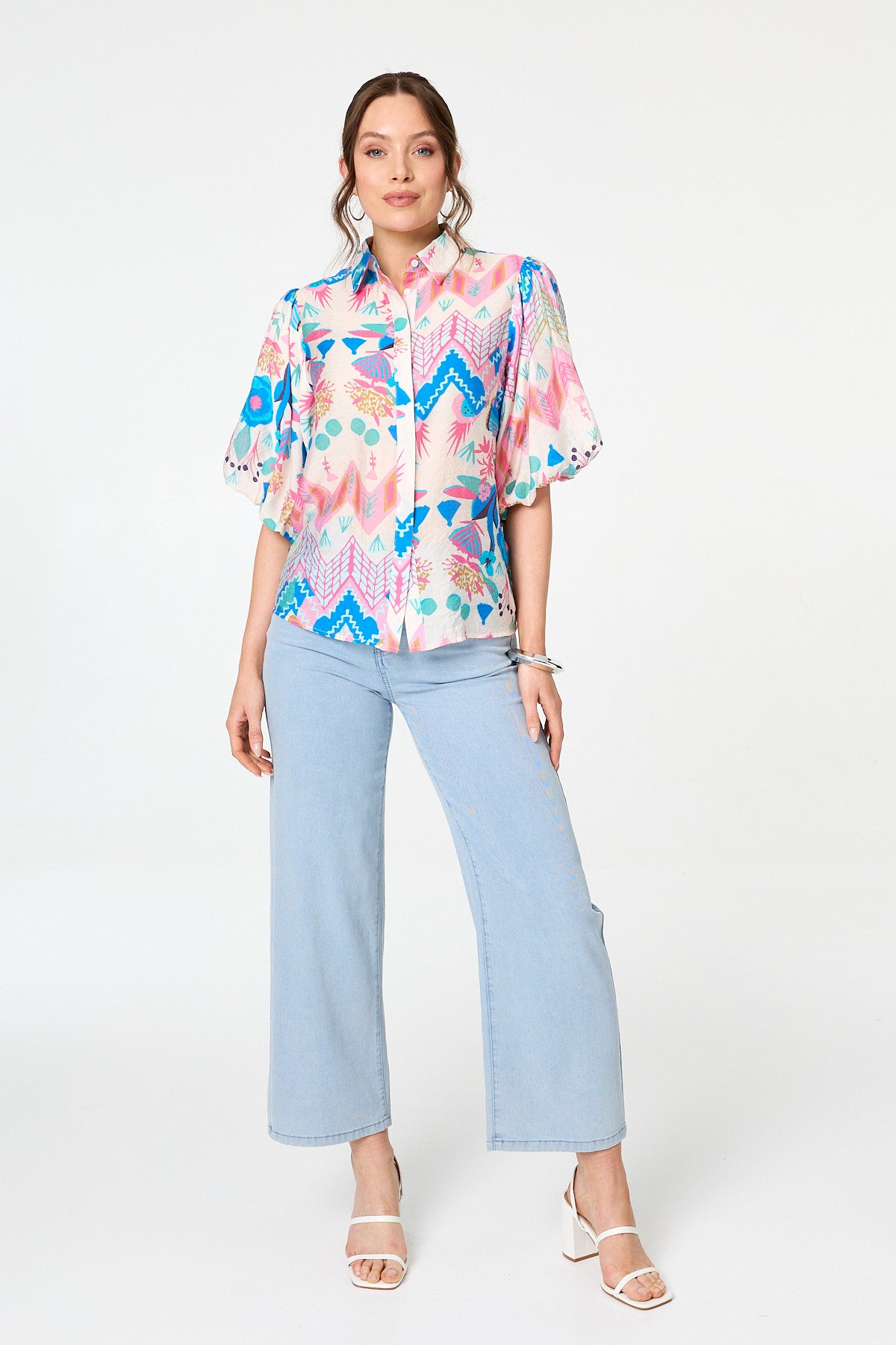 ABSTRACT PUFF SLEEVE SHIRT [PK-8]