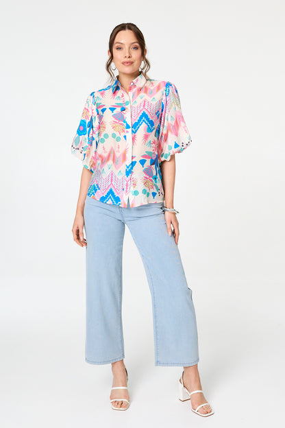 ABSTRACT PUFF SLEEVE SHIRT [PK-8]
