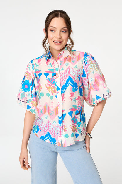 ABSTRACT PUFF SLEEVE SHIRT [PK-8]