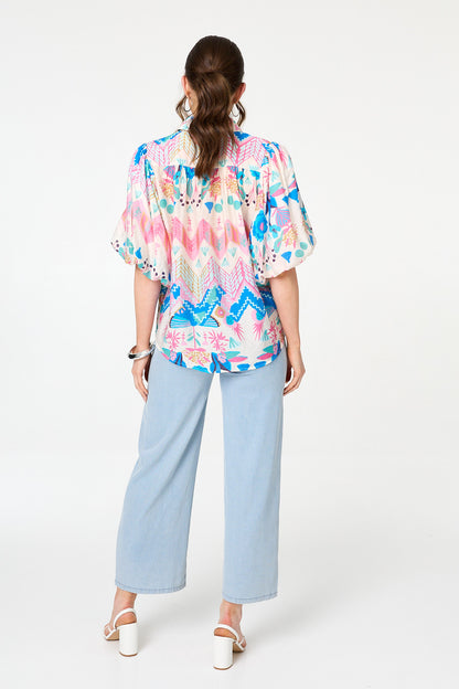 ABSTRACT PUFF SLEEVE SHIRT [PK-8]