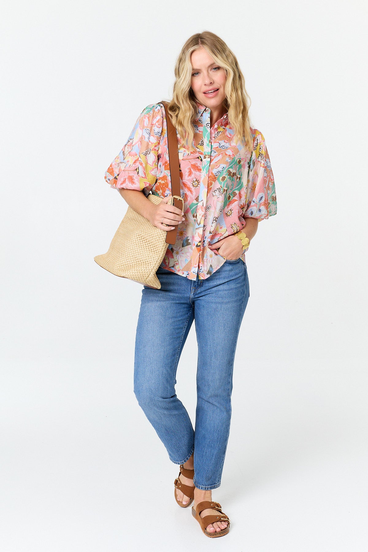 ABSTRACT RELAXED 1/2 PUFF SLEEVE SHIRT [PK-8]
