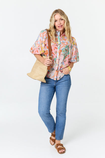 ABSTRACT RELAXED 1/2 PUFF SLEEVE SHIRT [PK-8]