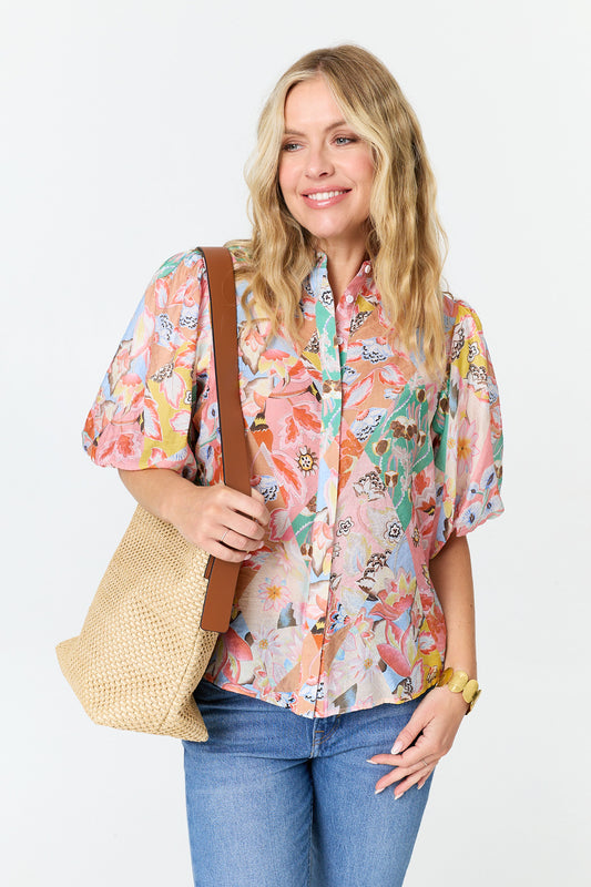 ABSTRACT RELAXED 1/2 PUFF SLEEVE SHIRT [PK-8]