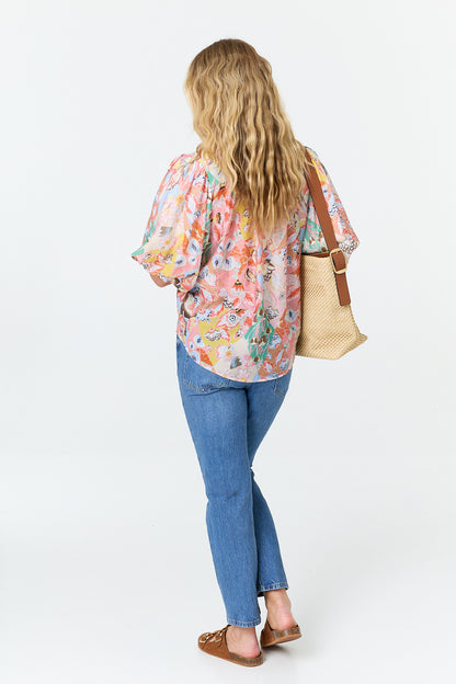 ABSTRACT RELAXED 1/2 PUFF SLEEVE SHIRT [PK-8]