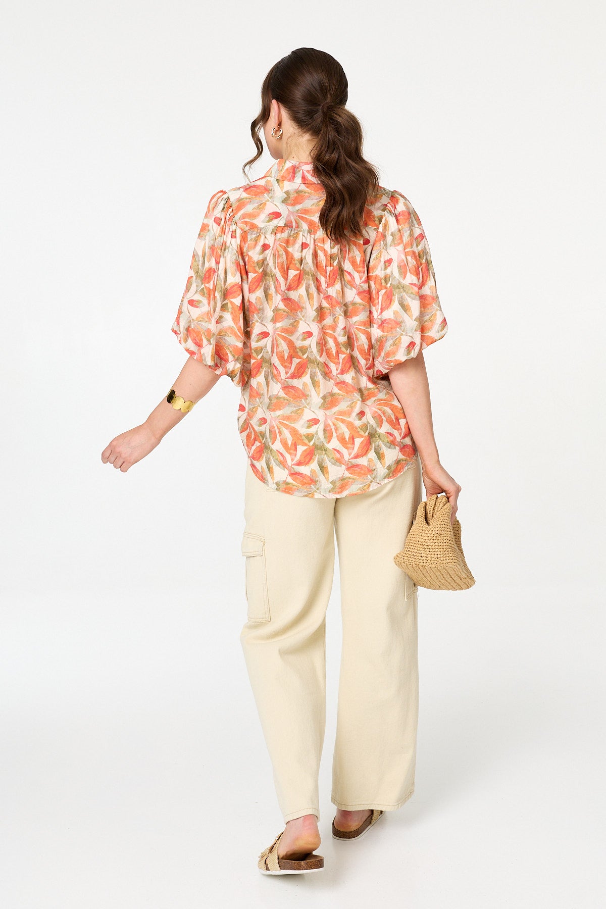 LEAF PRINT PUFF SLEEVE SHIRT [PK-8]